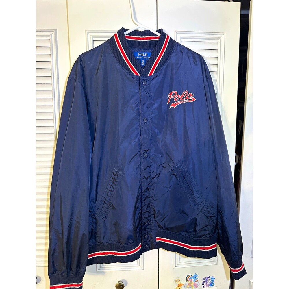Polo Ralph Lauren Men’s Blue Bomber Jacket Snap Front Logo Pockets 2XL